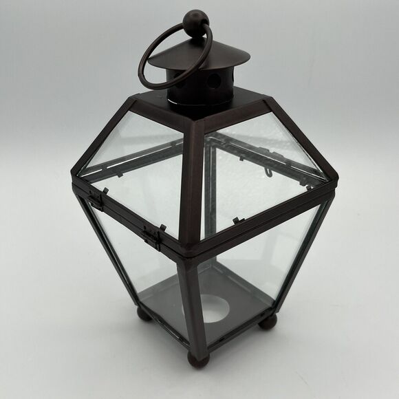 Bronze Lantern Glass Modern Contemporary Candleholder Decor Opens *No Bulb* NWOT - Picture 3 of 7